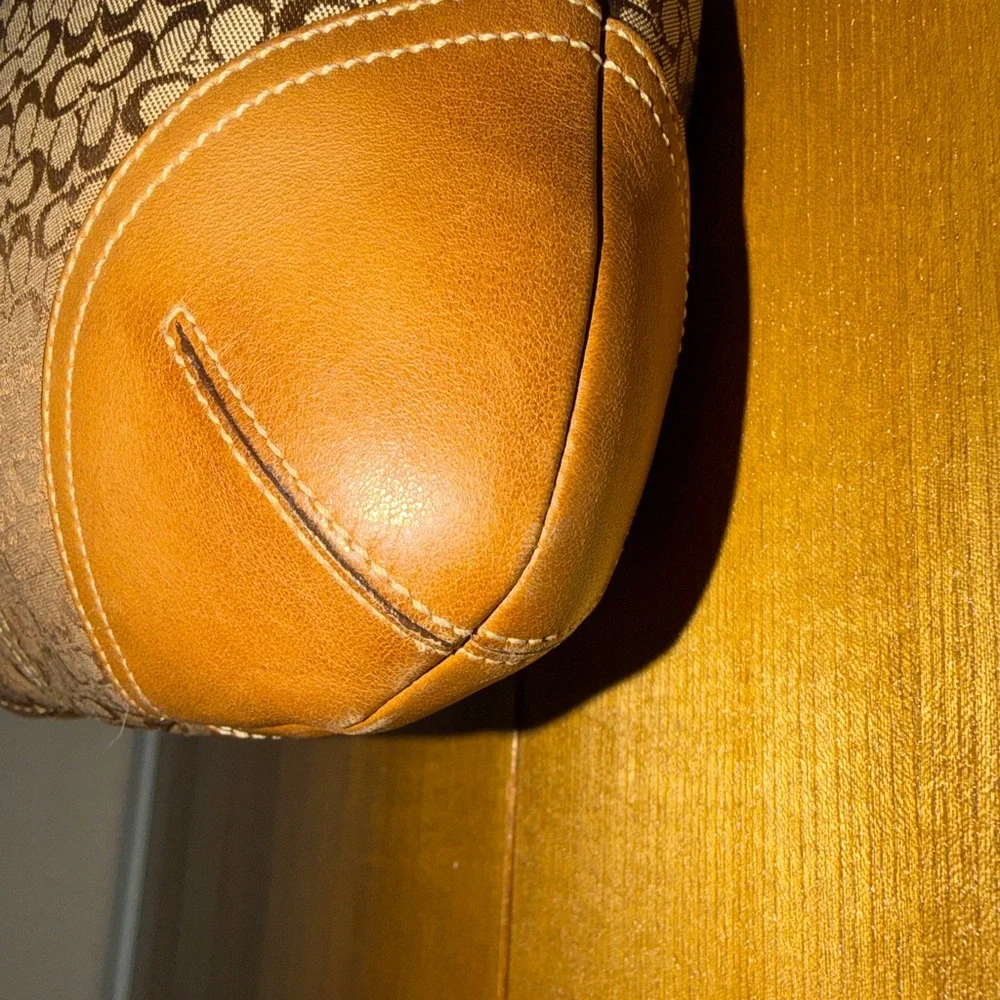 Coach Signature Jacquard & Leather Hobo Shoulder/Crossbody Bag Brown Tan 6386 - Picture 11 of 16
